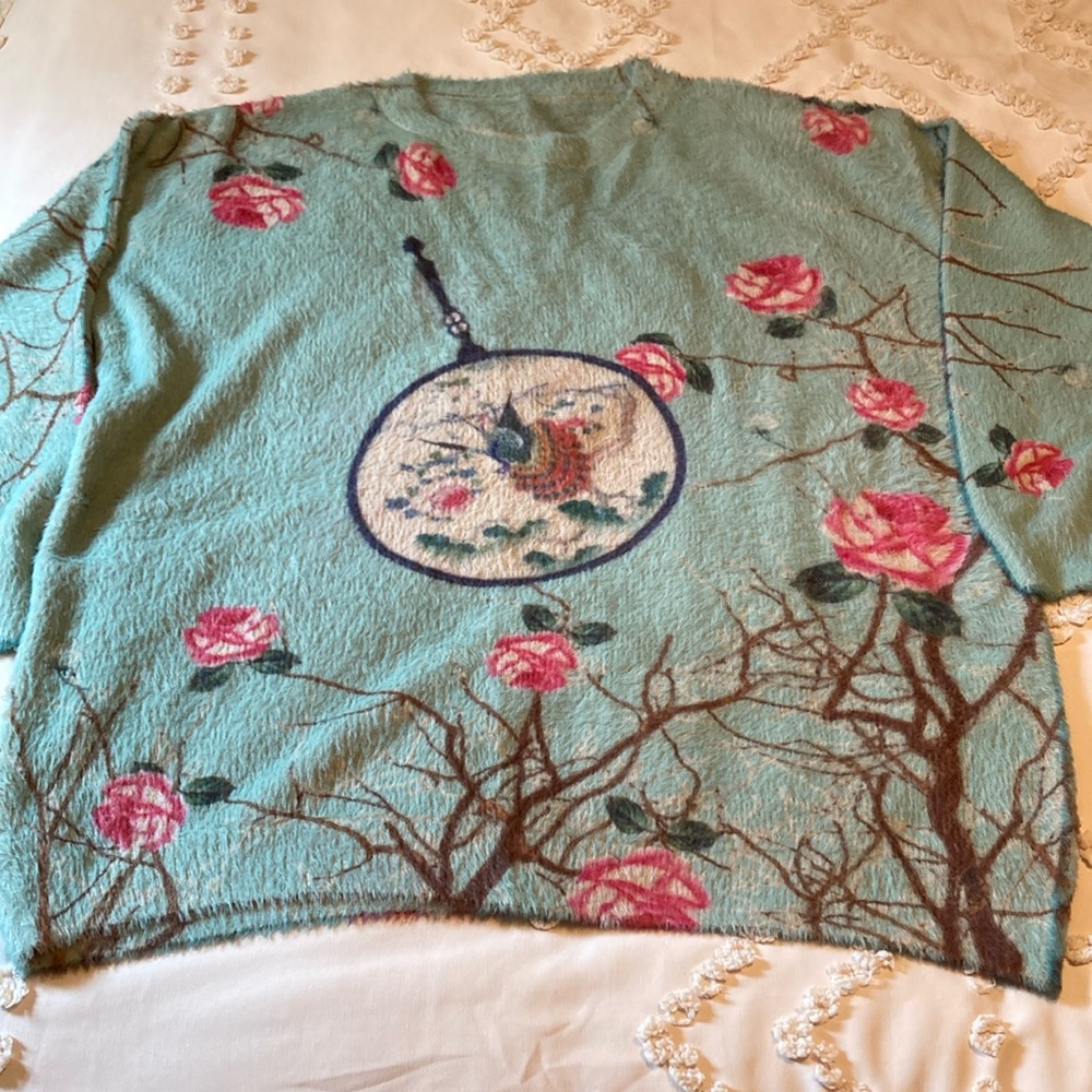 Green printed oversized sweater XL
